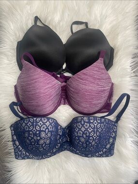 Victoria secret 3 lot bra bundle Black, Heather Purple, Navy Lace